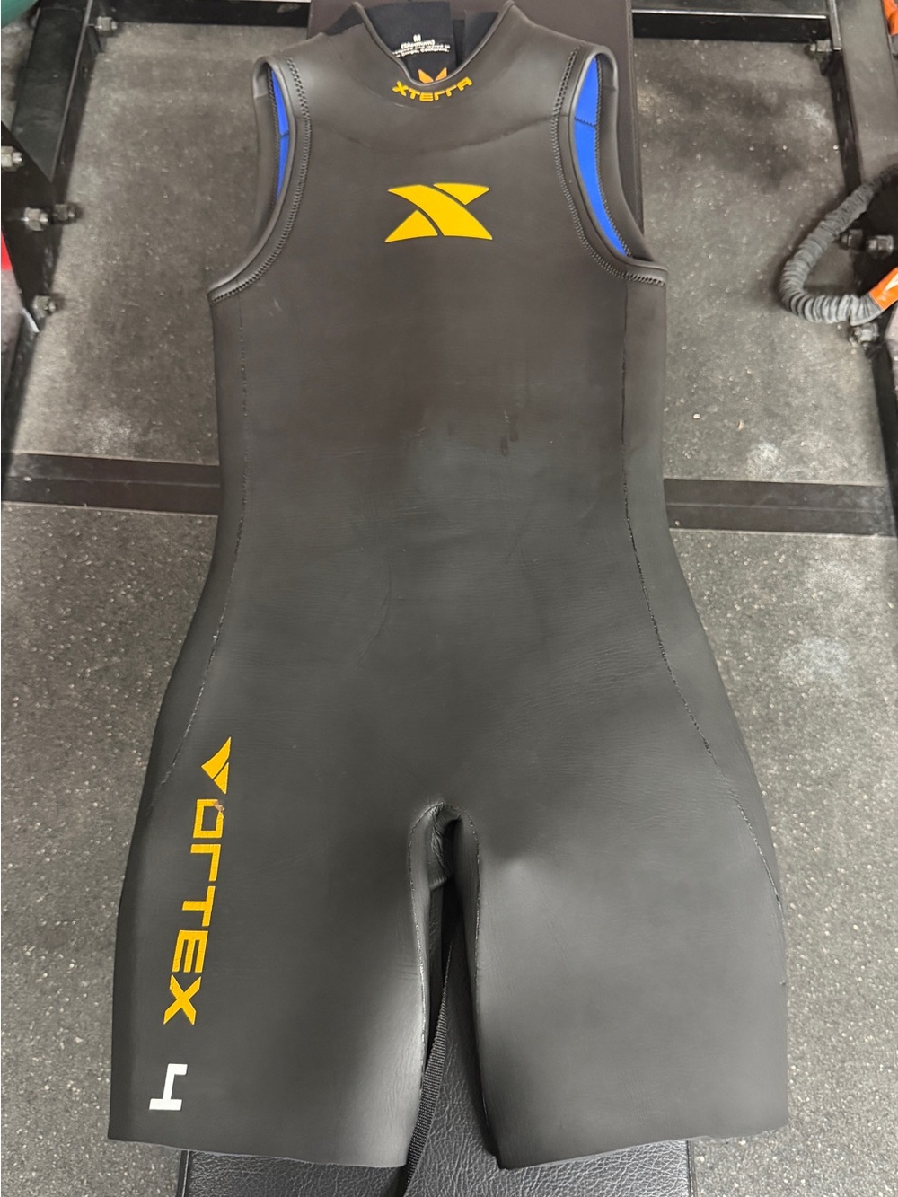 XTERRA Men’s Black and Yellow Sleeveless Swim Rash Guard - Performance Fit